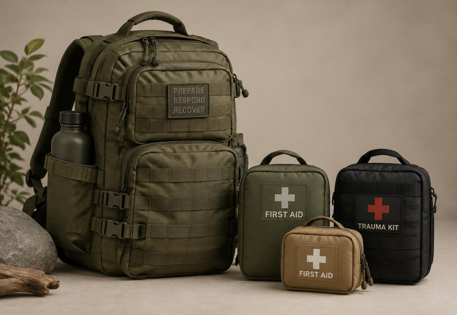 Go Bag preparedness pack with included first aid and trauma kits